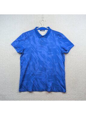 J.Lindeberg Mens L Golf Polo Shirt Blue Paint Brush Art AOP Preppy Performance